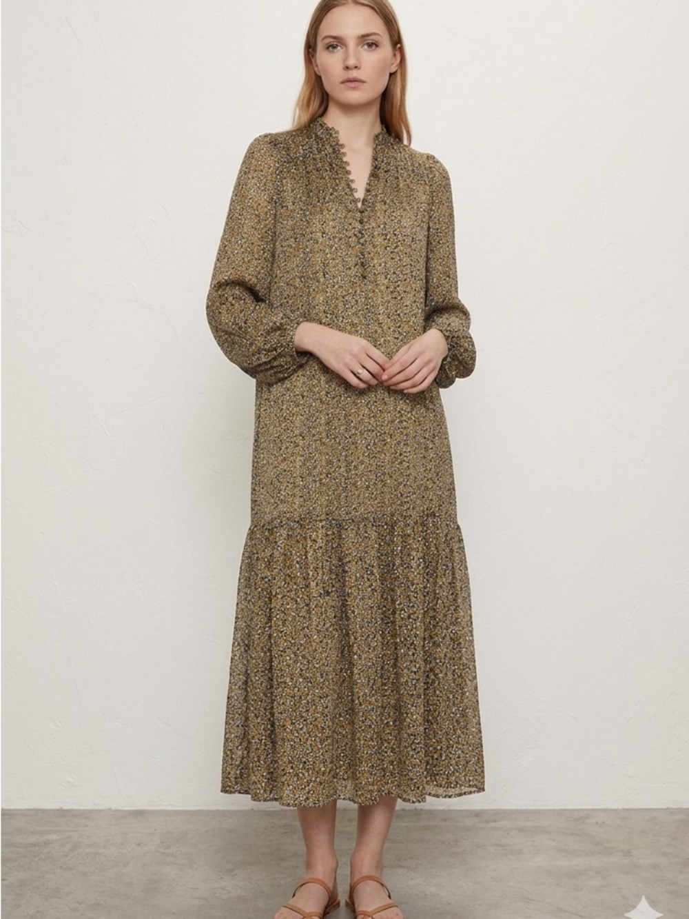 Zara Metallic Floral Print Midi Summer Dress.